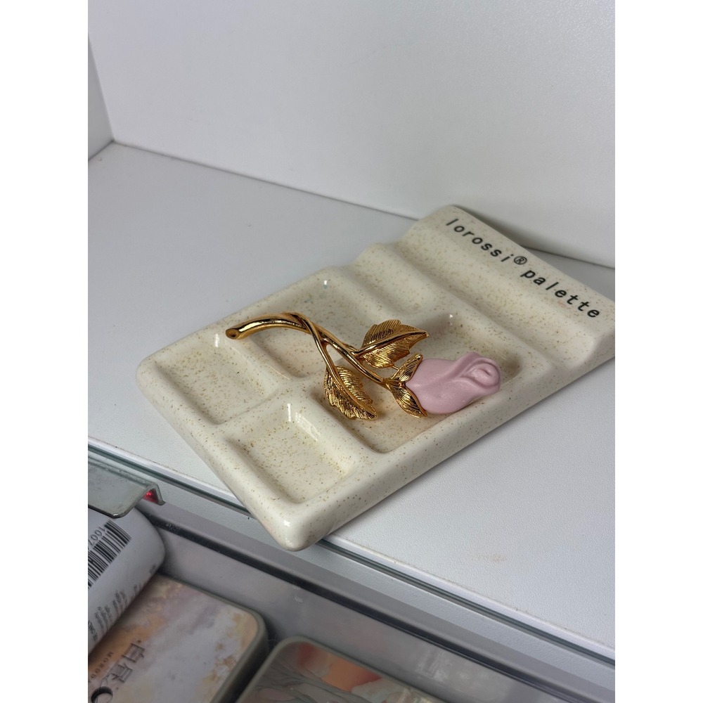 Vintage Avon 1994 porcelain pink rose pin gold tone brochure pin 2.75"